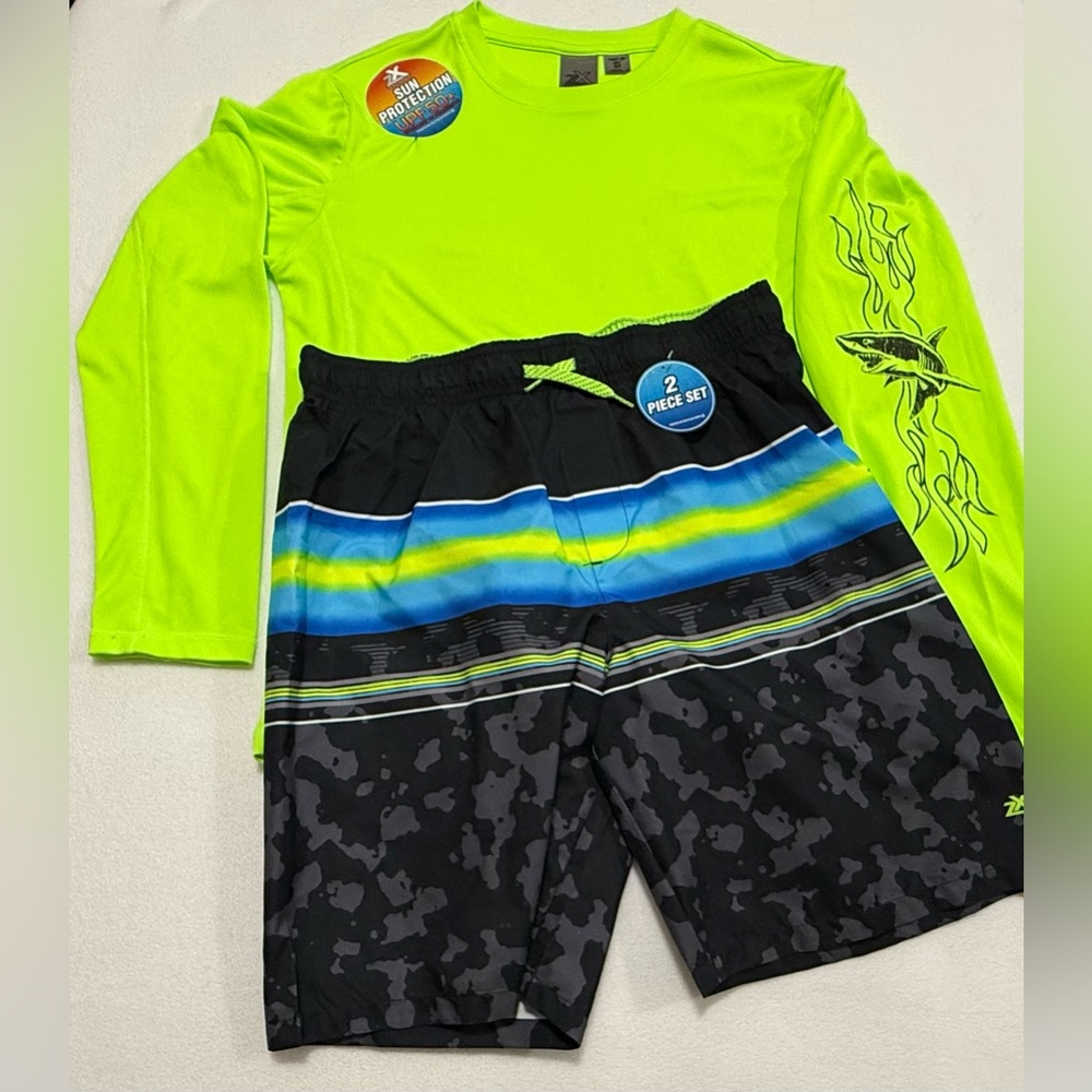 Boys XL 18/20 Two Piece Set - Swim Trunks & Long Sleeve UPF 50+ Rashguard - NWT